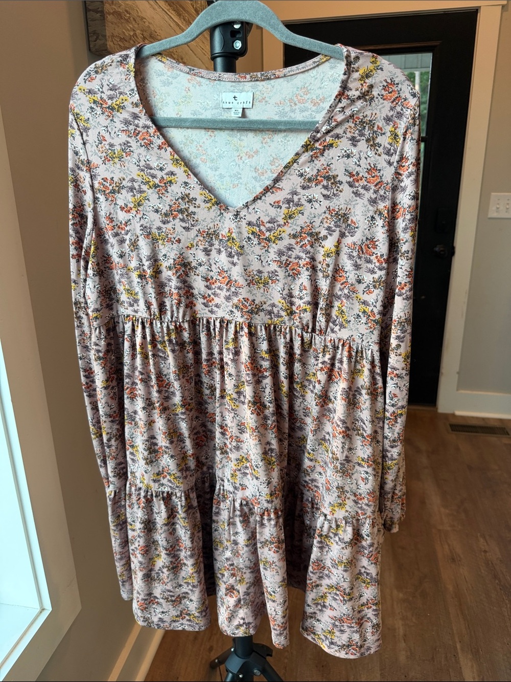 True Craft Floral Babydoll Dress in Blush Pink, Orange, Yellow